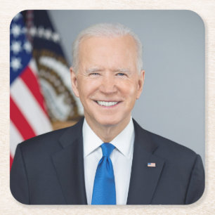 Foto des amerikanischen Präsidenten Joe Biden im W Rechteckiger Pappuntersetzer