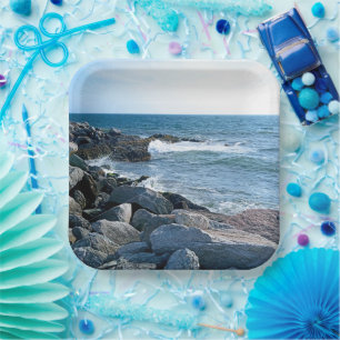 Foto des Blauen Party des Wavy Atlantic Ocean Pappteller