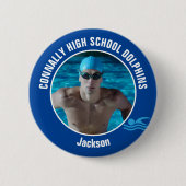 Foto des blauen Schwimmteams High School Schwimmer Button (Vorderseite)