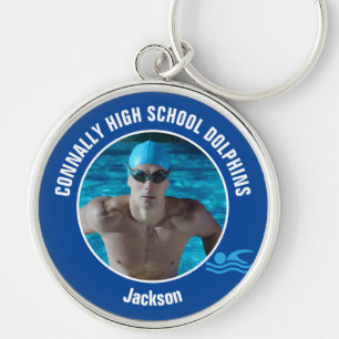 Foto des blauen Schwimmteams High School Schwimmer Schlüsselanhänger