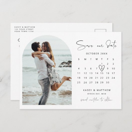 Foto des Bogenkalenders Save the Date Aufforderung Postkarte (Vorne/Hinten)