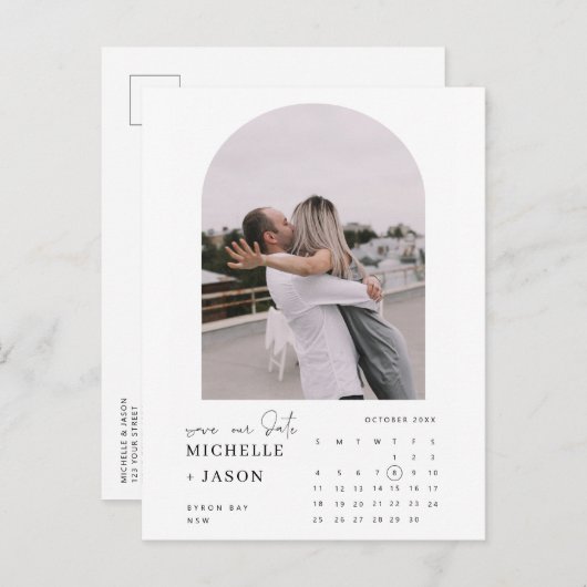 Foto des Bogenkalenders Save the Date Aufforderung Postkarte (Vorne/Hinten)