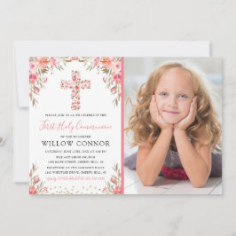 Foto des ersten Heiligen Kommunion Girl Floral Cro Einladung