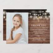 Foto des ersten heiligen Kommunion Rustic String L Dankeskarte (Vorne/Hinten)