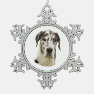 Foto des Harlekin-großen Dänen Hunde Schneeflocken Zinn-Ornament
