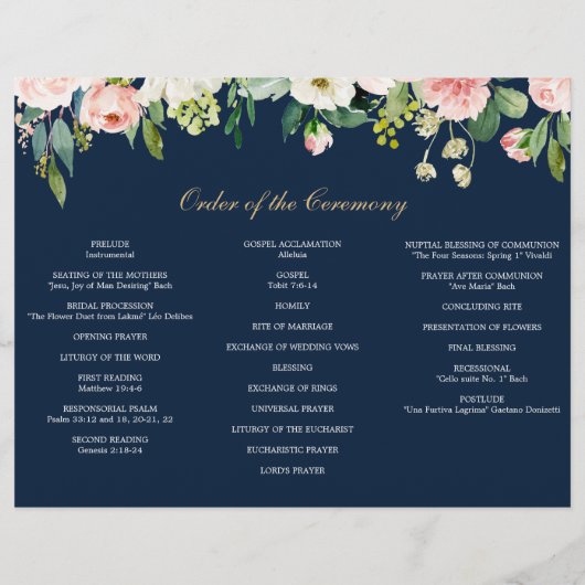 Foto des Hochzeitsprogramms "Navy Blue Blush" Flyer (Hinten)