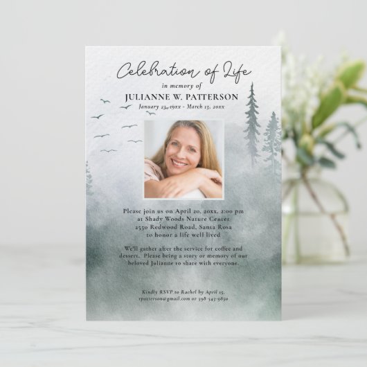 Foto des Lebens im Wald Pine Einladung (Stehend Vorderseite)