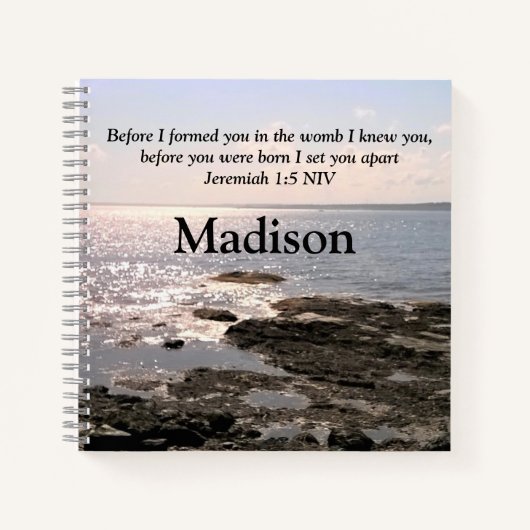 Foto des Meeres mit Jeremiah 1:5 Gott wusste Sie V Notizblock (Vorderseite)