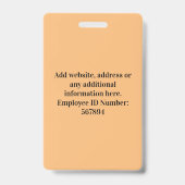 Foto des Mitarbeiters, Bar, Logo, Name Abzeichen Ausweis (Rückseite)