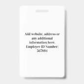 Foto des Mitarbeiters, Bar, Logo, Name Ausweis (Rückseite)