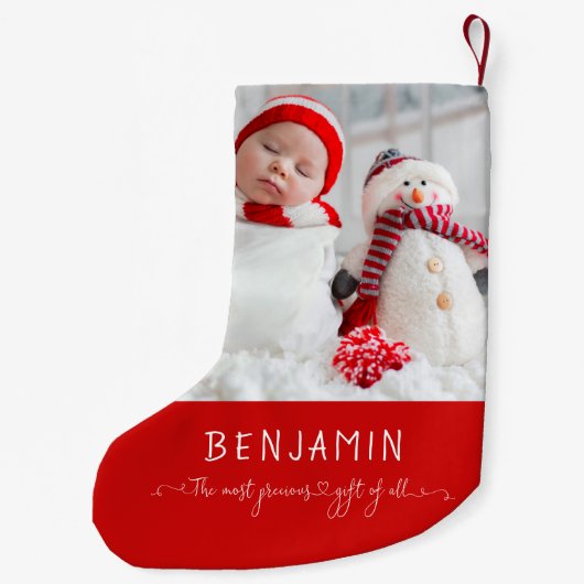 Foto des Neugeborenen, das am Wertvollsten ist Kleiner Weihnachtsstrumpf (Rückseite)