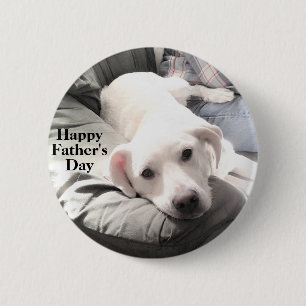 Foto des Niedlichen Weißen Hundes, der mit dem Vat Button
