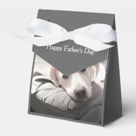 Foto des Niedlichen Weißen Hundes, der mit dem Vat Geschenkschachtel