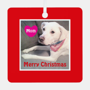 Foto des Niedlichen Weißen Hundes Frohe Weihnachte Ornament Aus Metall