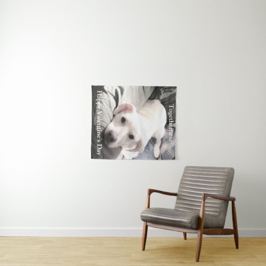 Foto des Niedlichen weißen Hundes mit Vater Valent Wandteppich (Beispiel (Horizontal))