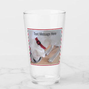 Foto des Niedlichen Weißhundes Trinkwasser gut Glas