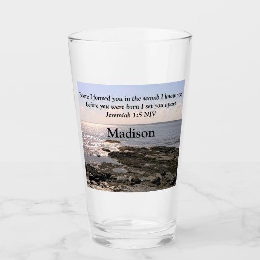 Foto des Ozeans mit Jeremiah 1:5 Gott wusste Sie Glas (Vorderseite)