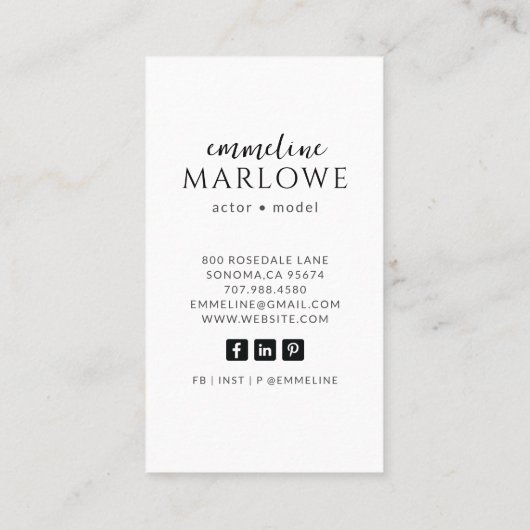 Foto des Schauspielers Visitenkarte (Rückseite)