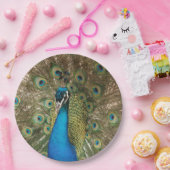 Foto des schönen Pfaus mit verbreiteten Federn Pappteller (Party)