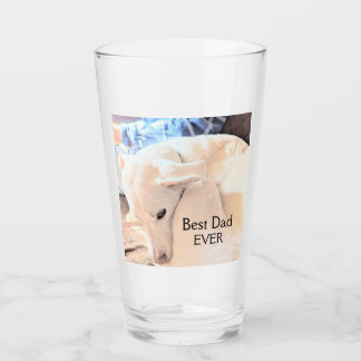 Foto des schönen Weißen Hundes mit dem Vater Vater Glas