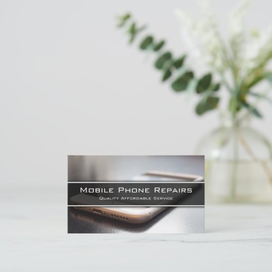 Foto des Smartphones auf dem Schreibtisch - Visite Visitenkarte (Stehend Vorderseite)