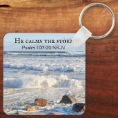 Foto des Sturmmeers Er beruhigt das Sturmbibelvers Schlüsselanhänger (Rückseite)