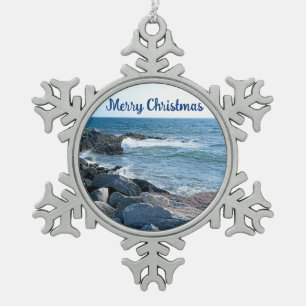 Foto des Wavy Atlantic Blue Schneeflocken Zinn-Ornament