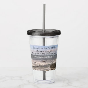 Foto des Wavy Ocean Shore Sprichwörter Bible Verse Acryltrinkbecher