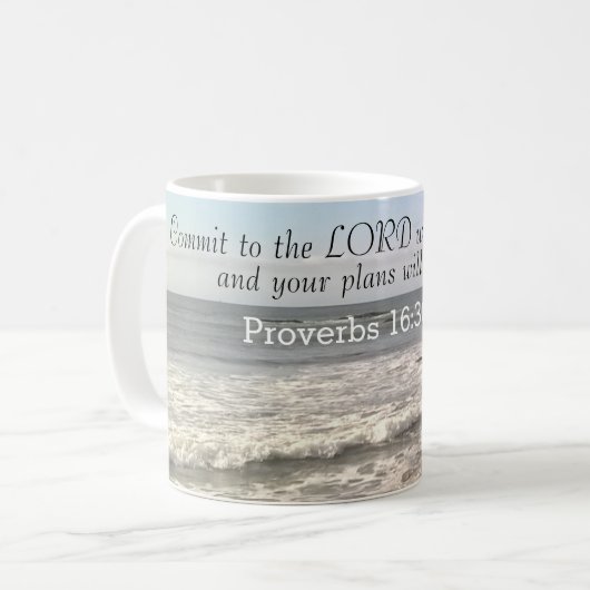 Foto des Wavy Ocean Shore Sprichwörter Bible Verse Kaffeetasse (Vorderseite Links)