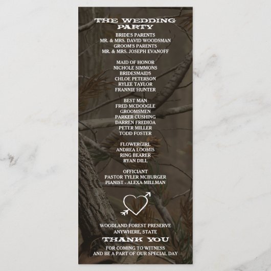 Foto Die Jagd ist über Camouflage Hochzeitsprogram Programm (Rückseite)