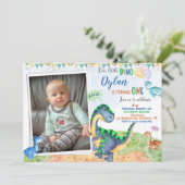 Foto Dinosaur Geburtstagsfeier Einladung 1. Geburt (Stehend Vorderseite)