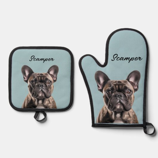 Foto Dog Cat Custom Monogram Ofenhandschuh & Topflappen-Set (Vorderseite)