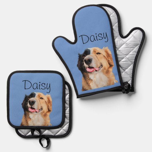 Foto Dog Cat Custom Monogram Ofenhandschuh & Topflappen-Set (Vorderseite/Rückseite)
