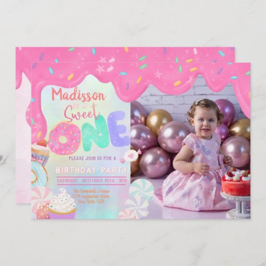 Foto Donut Sweet One Einladung (Vorne/Hinten)