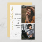 Foto Double Celebration Geburtstagsparty Einladung (Vorne/Hinten)