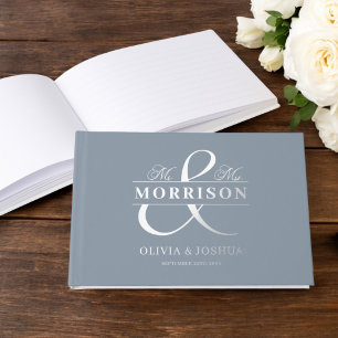 Foto Dusty Blue Elegant Wedding Silver Gästebuch