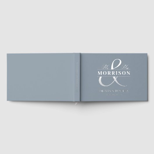 Foto Dusty Blue Elegant Wedding Silver Gästebuch (Voll)