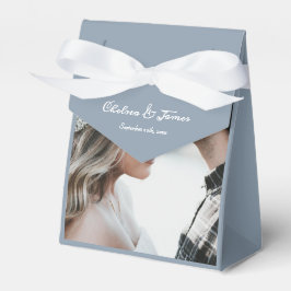 Foto Dusty Blue Elegante Calligrafy Wedding Geschenkschachtel