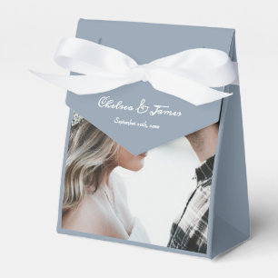 Foto Dusty Blue Elegante Calligrafy Wedding Geschenkschachtel