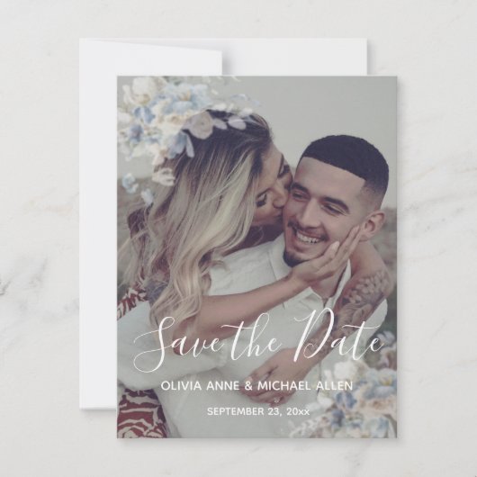 Foto Dusty Blue Floral Wedding Save the Date (Vorderseite)