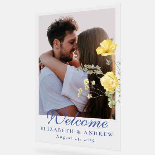 Foto Dusty Blue Wappen Floral Wedding Acrylschild (Winkel)