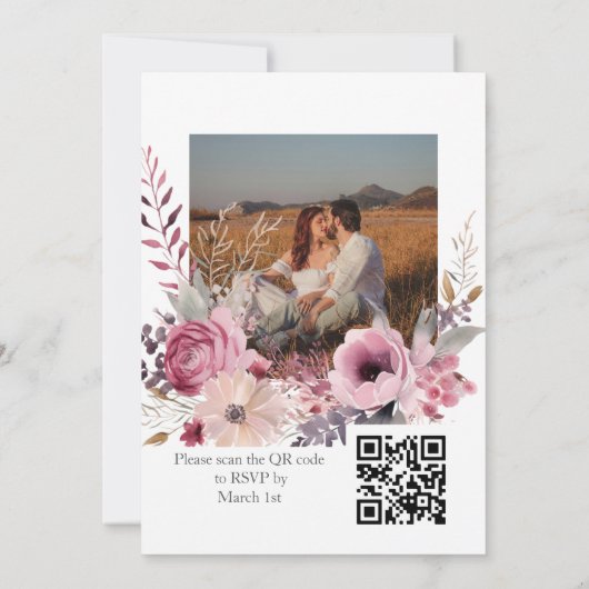 Foto Dusty Rose Pink QR Code Hochzeit Einladung (Rückseite)