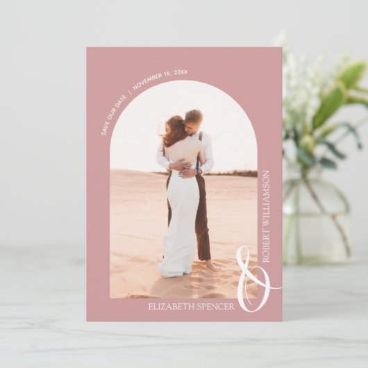Foto Dusty Rose QR Code Hochzeit Save The Date (Stehend Vorderseite)