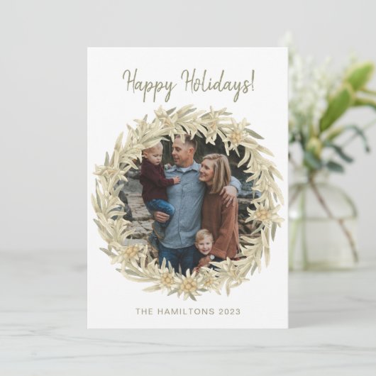 Foto Edelweiss Alpenblumenreath Feiertagskarte (Stehend Vorderseite)