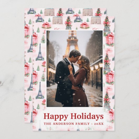 Foto Eiffel Tower Chic Paris Pink Weihnachten (Vorne/Hinten)