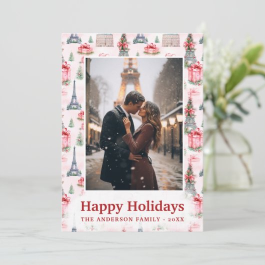 Foto Eiffel Tower Chic Paris Pink Weihnachten (Stehend Vorderseite)