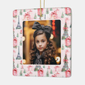 Foto Eiffel Tower Paris Chic Pink Weihnachten Keramikornament (Links)