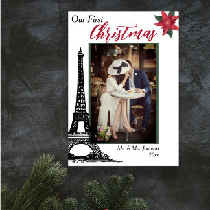 Foto Eiffel Tower Paris Couple's First Christmas Feiertagskarte
