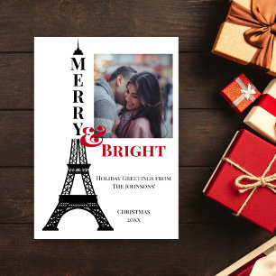 Foto Eiffel Tower Paris Merry & Bright Christmas Feiertagskarte