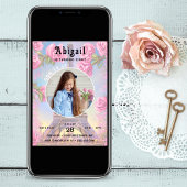 Foto Eiffel Tower Pink Roses Chic Französisch Gebu Einladung